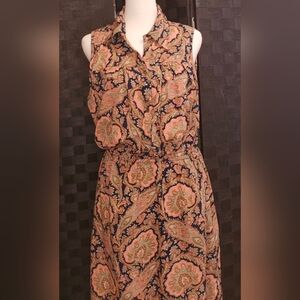 Indulge Paisley Long Sleeve Dress in Navy and Peach
